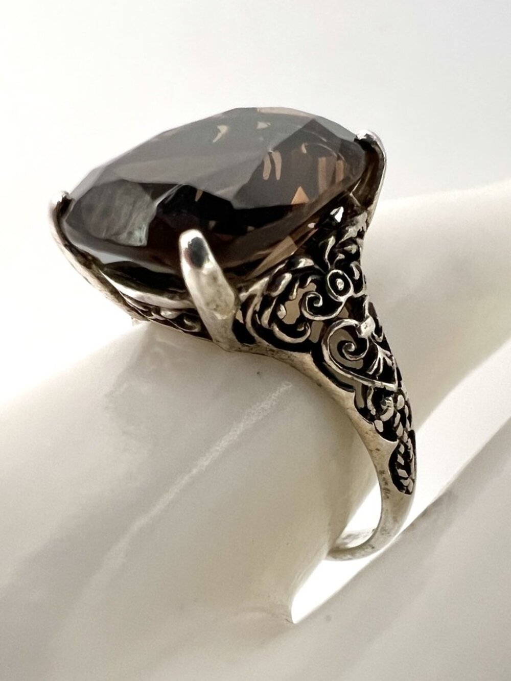 Vintage Designer CNA Ornate Sterling Silver & Smoky Quartz Ring Size 9 - Picture 3 of 10